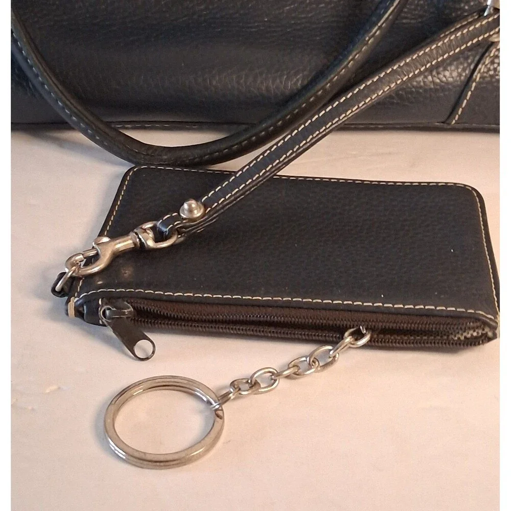 Dooney & Bourke navy Pebbled Leather Double Handles Satchel w/ wallet